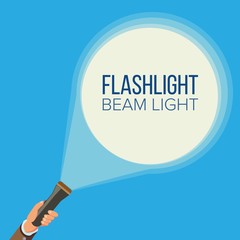 Flashlight And Hand Vector. Business, Web Search Concept. Pointing And Being Guided. Spotlight And Beam Light. Flat Illustration