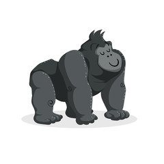 Naklejka premium Cartoon trendy flat design smiling gorilla. Standing tropical african animal. Vector illustration sticker icon.