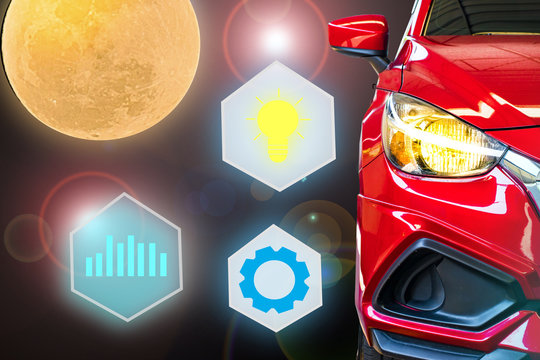 car technology digital virtual screen icon and Wireless communication connecting internet in car technology for transport, automotive, driver image.