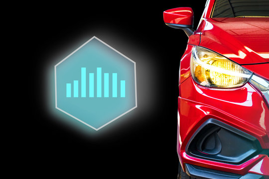 car technology digital virtual screen icon and Wireless communication connecting internet in car technology for transport, automotive, driver image.