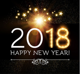 Happy New 2018 Year Background. Elegant Black and Gold Design. Shining Space with Vignette. Vector illustration