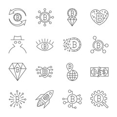 Digital money, bitcoin vector line icons, minimal pictogram desi