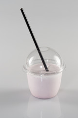 ice cream in a transparent cup from a fast food takeaway togo