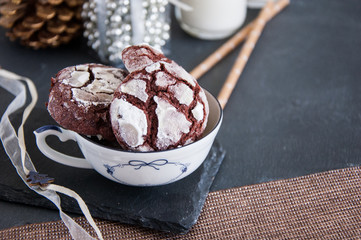 Chocolate biscuits with Christmas decorations