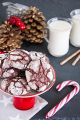 Chocolate biscuits with Christmas decorations