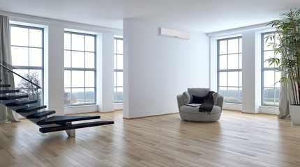 Fototapeta na wymiar Modern bright interior with air conditioning 3D rendering illustration