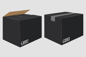 Black Cardboard Close Box. Side View. Package Design