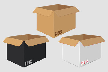 Fototapeta premium Cardboard Open Box. Side View. Package Design