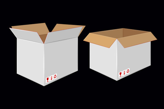 Cardboard Open White Box. Side View. Package Design
