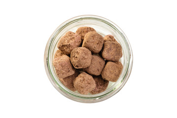 Handmade chocolate truffles in jar
