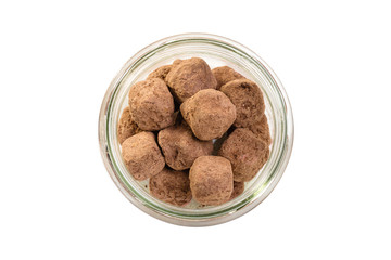 Handmade chocolate truffles in jar