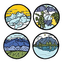 Mountain landscape icon set. 