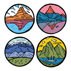 Mountain landscape icon set. 