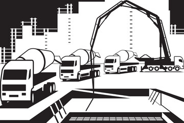 Pouring concrete on construction site - vector illustration