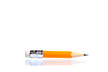A wooden sharp pencil with an eraser. Isolated on white.