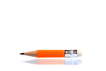 A wooden sharp pencil with an eraser. Isolated on white.