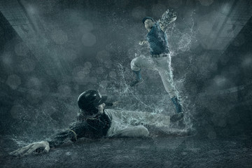 Fototapeta na wymiar Baseball players in action under water