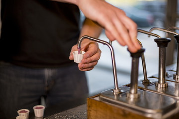 Pour sauce for food at restaurant