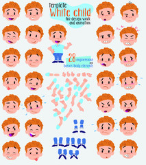 Blond boy in jeans. Twenty eight expressions and basics body elements, template for design work and animation. Vector illustration to Isolated and funny cartoon character.