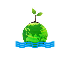 Earth and water with plant growth.Ecological conservation nature conceptual design.Vector illustration.