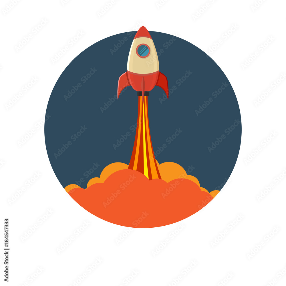 Poster business startup concept.rocket ship launch logo template background flat design.vector illustration