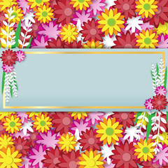 Sale banner with colorful flowers background.Paper art style vector illustration.