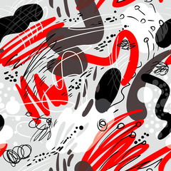 Doodle sketchy abstract seamless pattern. Background with transparent bright elements.