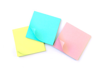 yellow, pink, blue sticky note isolate on white background