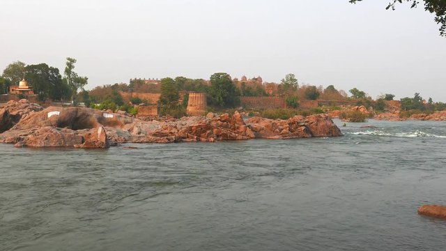 Orchha Palace, Madhya Pradesh, famous travel destination in India. Holy Betwa river flowing.