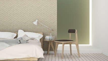 bedroom room interior space corner of bed and Decorative wall in hotel - 3d rendering