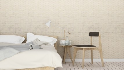 bedroom room interior space corner of bed and Decorative wall in hotel - 3d rendering