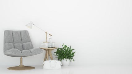 Relax space furniture 3d rendering and background white decoration minimal - in hotel