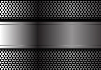 Abstract silver line banner on dark gray circle mesh design modern futuristic luxury background vector illustration.