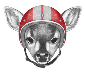 Portrait of Fawn with helmet,  hand-drawn illustration