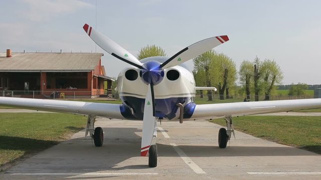 Panoramic shot of airplane on the airfield