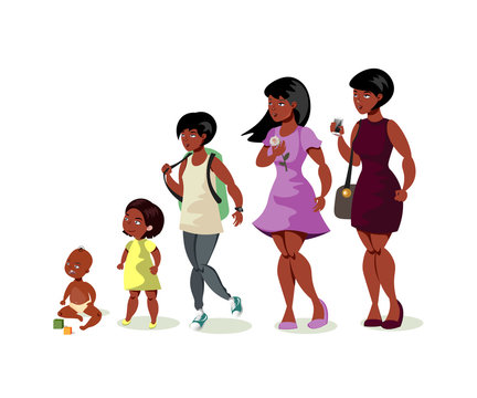 Set of black girls from newborn to infant toddler school girl
