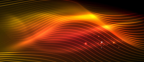 Glowing abstract wave on dark, shiny motion