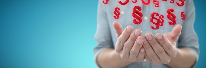 Composite image of cupped hands of man holding invisible object