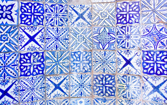 White Blue Azulejo Moroccan Tile Background
