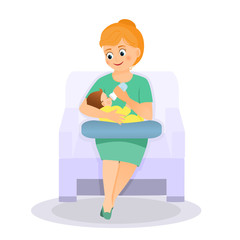 Mother feeds baby from bottle.