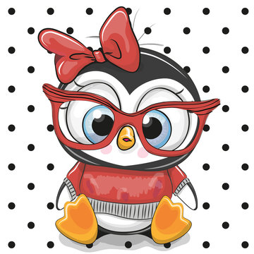 Cute Cartoon Penguin with red glasses