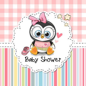 Baby Shower Greeting Card with cute Penguin