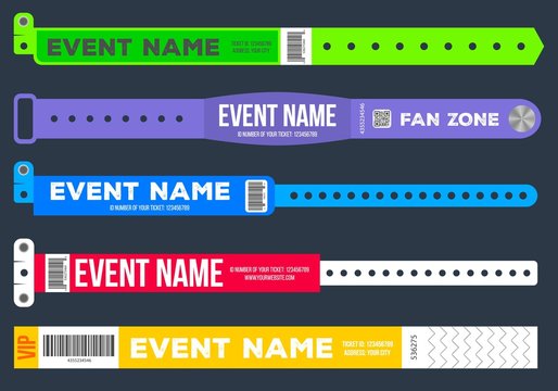 Creative vector illustration of bracelets for entrance to the event isolated on background. Art design. Abstract concept graphic element for concert fan zone, dancing club, party, music festival