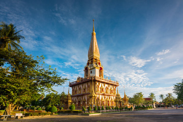 Wat Chalong or Chalong temple the most popular tourist attractions in phuket thailand with sun...