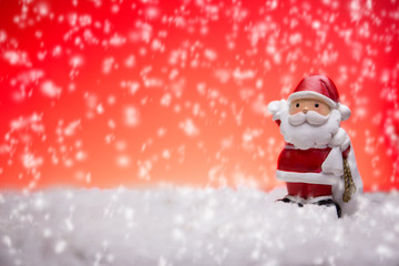 Snowman with Christmas light background and snow