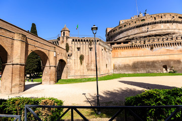 Fototapeta premium Attraction Saint Angel Castle and bridge Ponte Sant Angelo in Rome, Italy, Sunny summer day