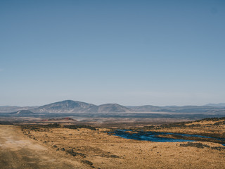 scenic landscape with river and mountains in Iceland