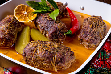 Beef rolls from the oven