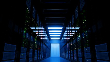 Power Failure in Datacenter. Blackout in Server Room. Electricity Problem in Modern Data Center Storage. 4k UHD 3840x2160. - Powered by Adobe