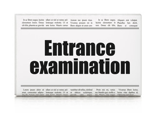 Learning concept: newspaper headline Entrance Examination on White background, 3D rendering